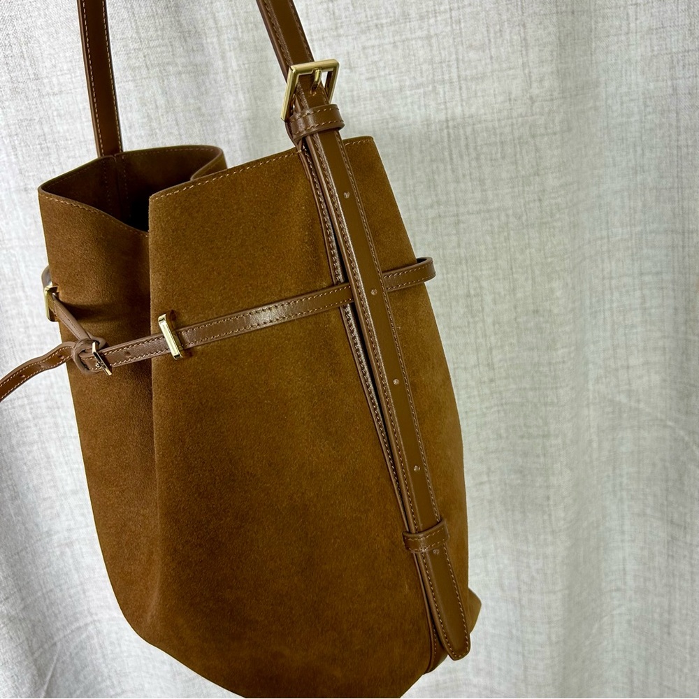 Verafied Toffee Genuine Suede Belted Tote Bag - Picture 4 of 14